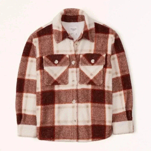 Abercrombie & Fitch Sherpa Shacket Plaid Relaxed Fit Size S‎ - Picture 1 of 10